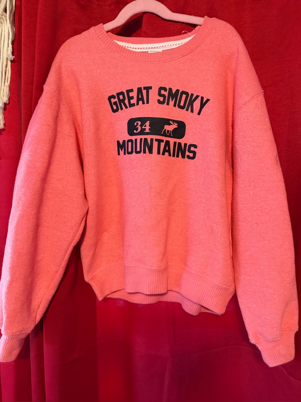 Great Smoky Mountains Pink Crewneck Sweatshirt - Casual Pullover Youth Large